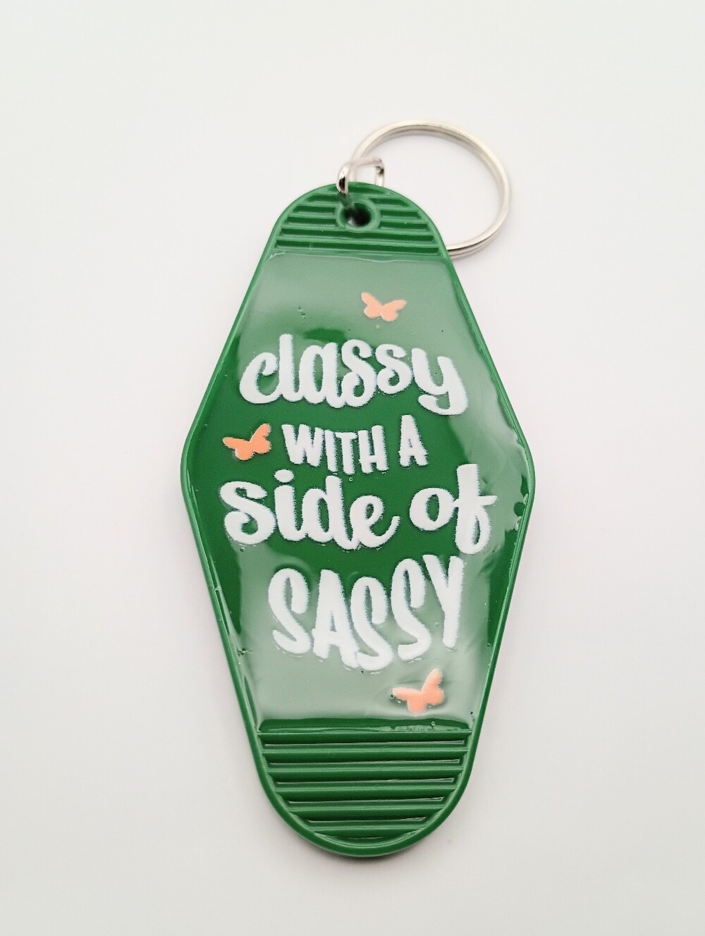 Green Classy Sassy Motel Keychain Retro Tag
